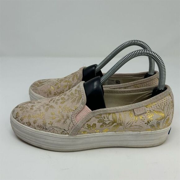 Keds x Rifle Paper Co. Women's Floral Gold and Pink Slip-On Sneakers Size 6.5 - Picture 7 of 14